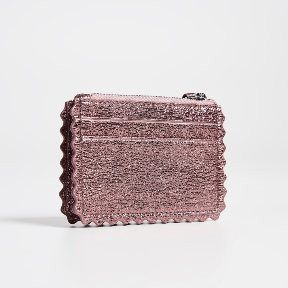 NWT Loeffler Randall Scalloped Nina Rose Quartz/Rose Gold Zip Card Case Wallet